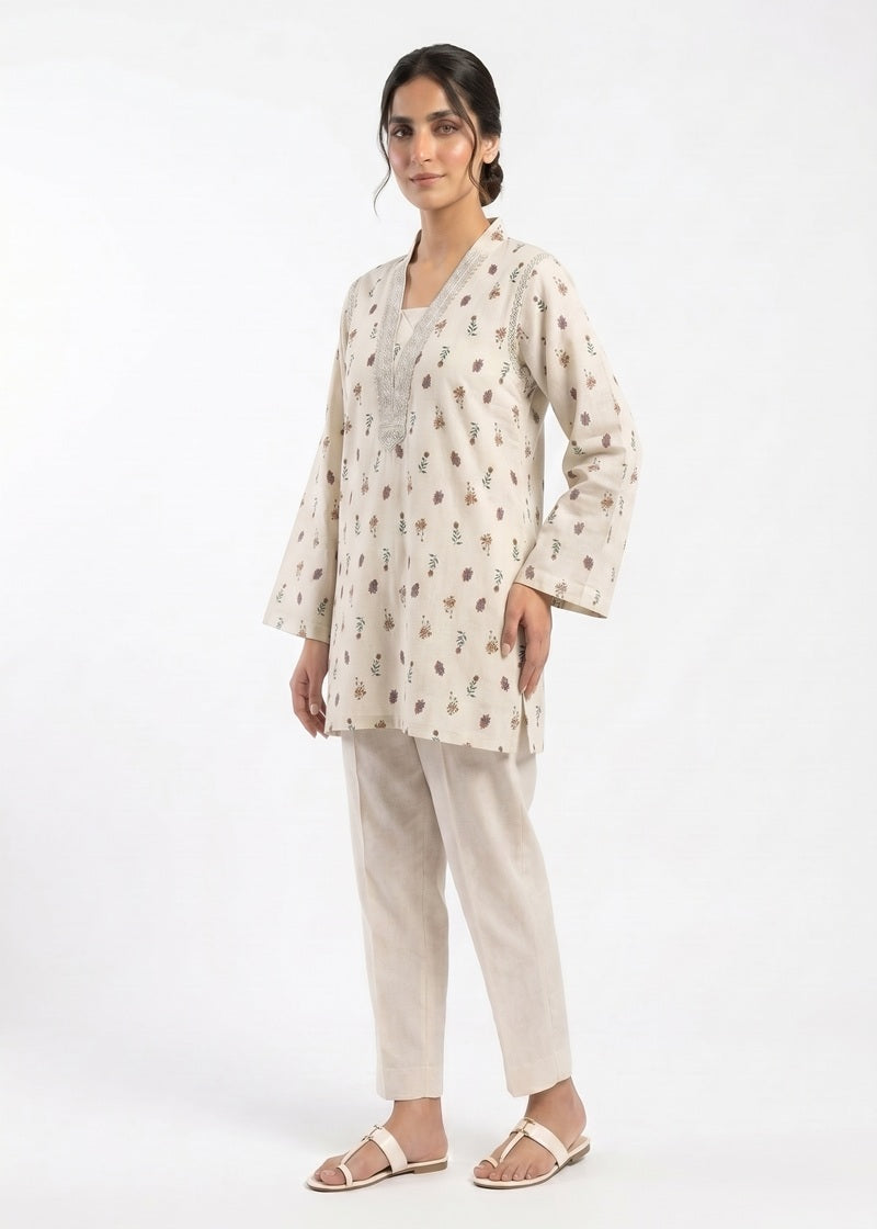 Ivory Bloom Embroidered Short Kurti
