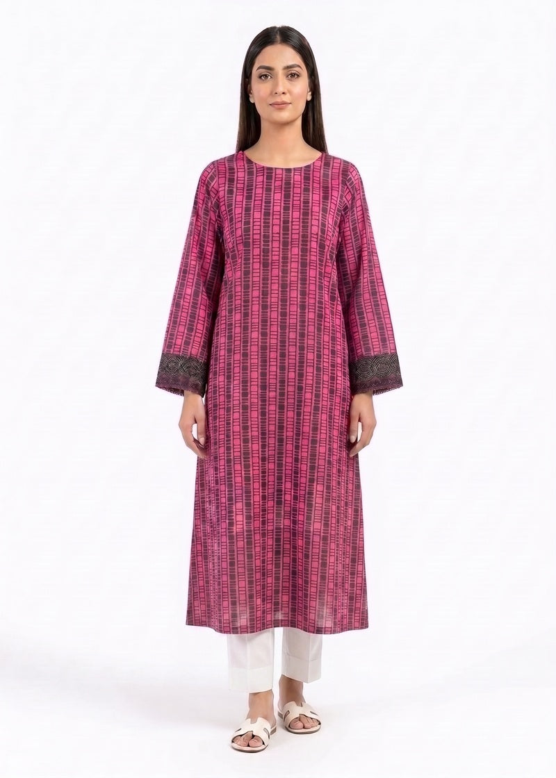 Pink Geometric Printed Long kurta