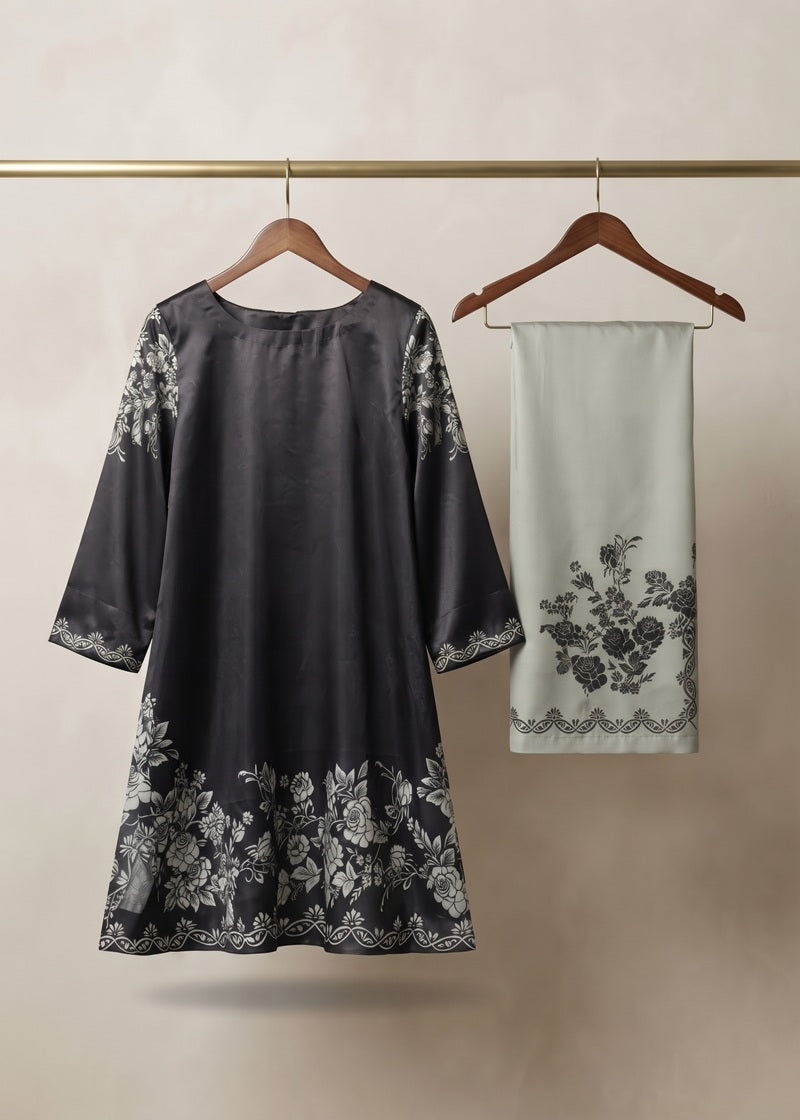 Noir Bloom Printed Shamoz Silk 2-Piece Suit