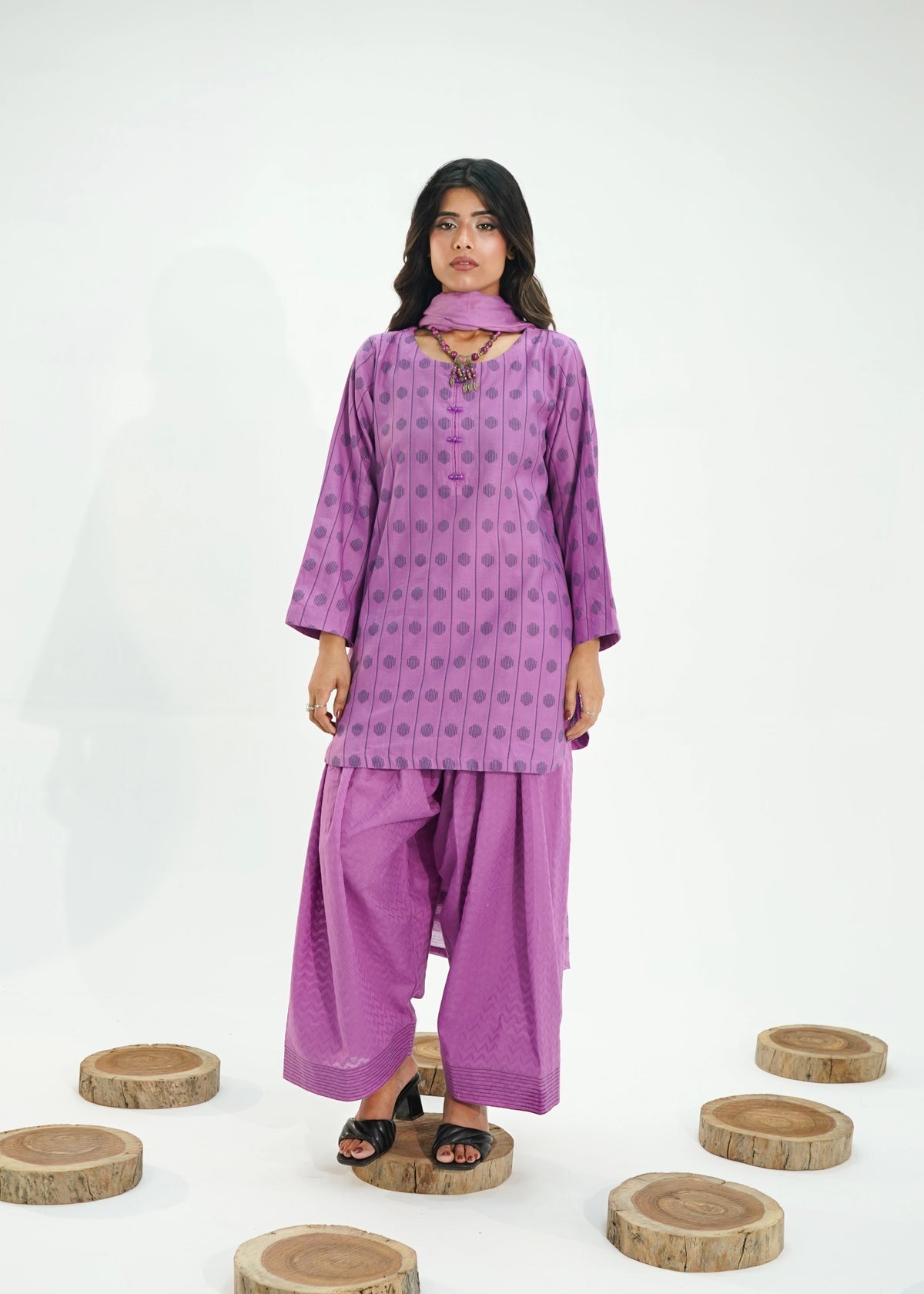 3 PIECE – ORCHID PURPLE LAWN JECQUARD SUITE