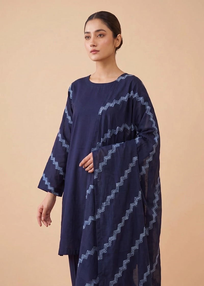 Midnight Grace – 3 Piece Dhanak Suit