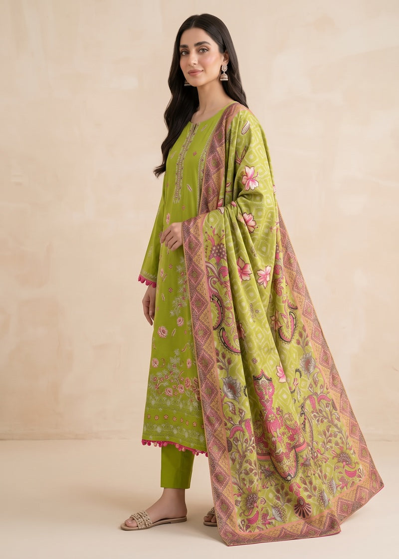 Lime Blossom Embroidered 3-Piece Lilen Suit