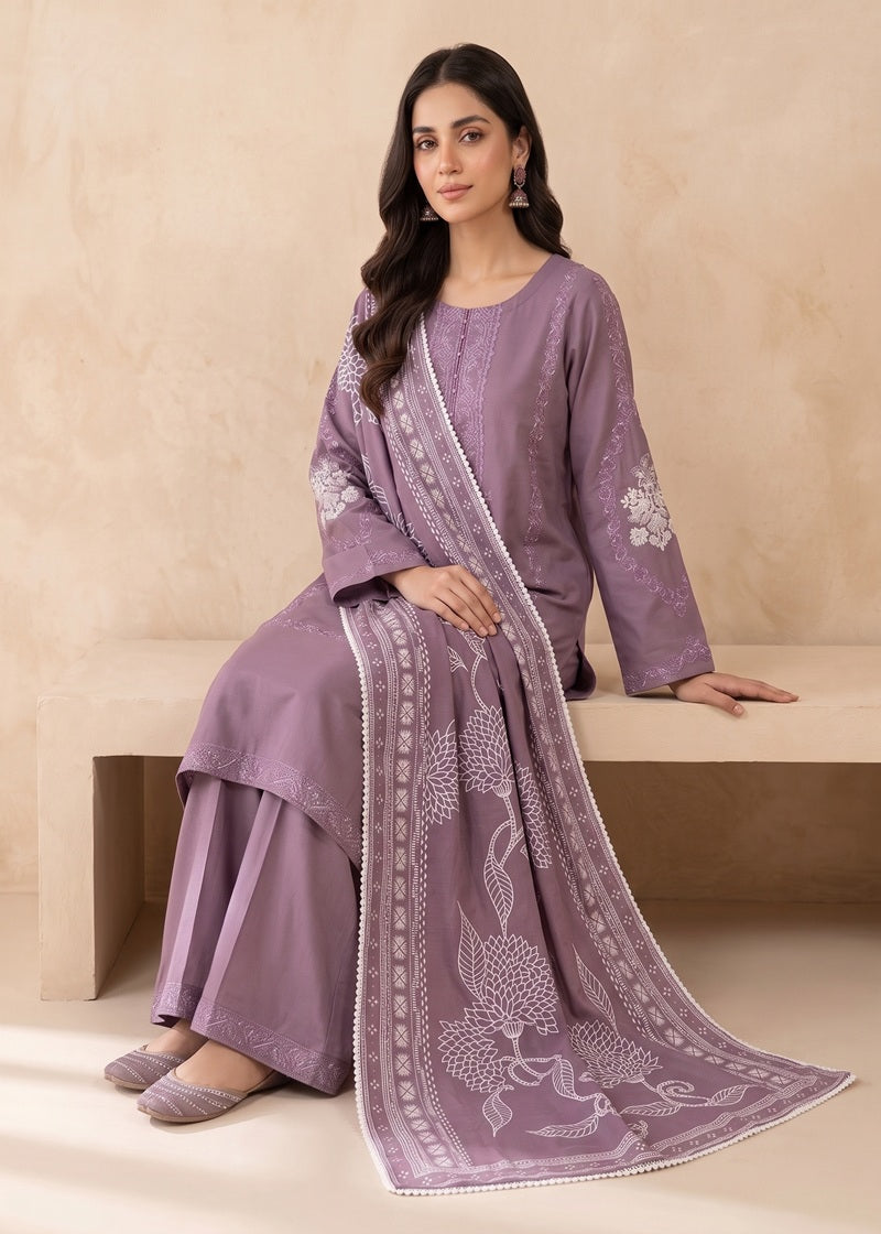 Mauve Elegance Embroidered 3-Piece Dhanak Suit