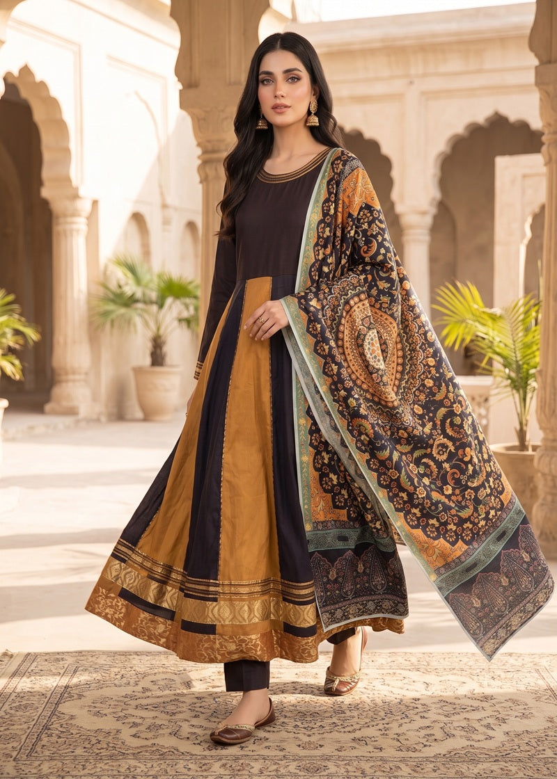 Royal Mosaic Embroidered Dhanak Frock