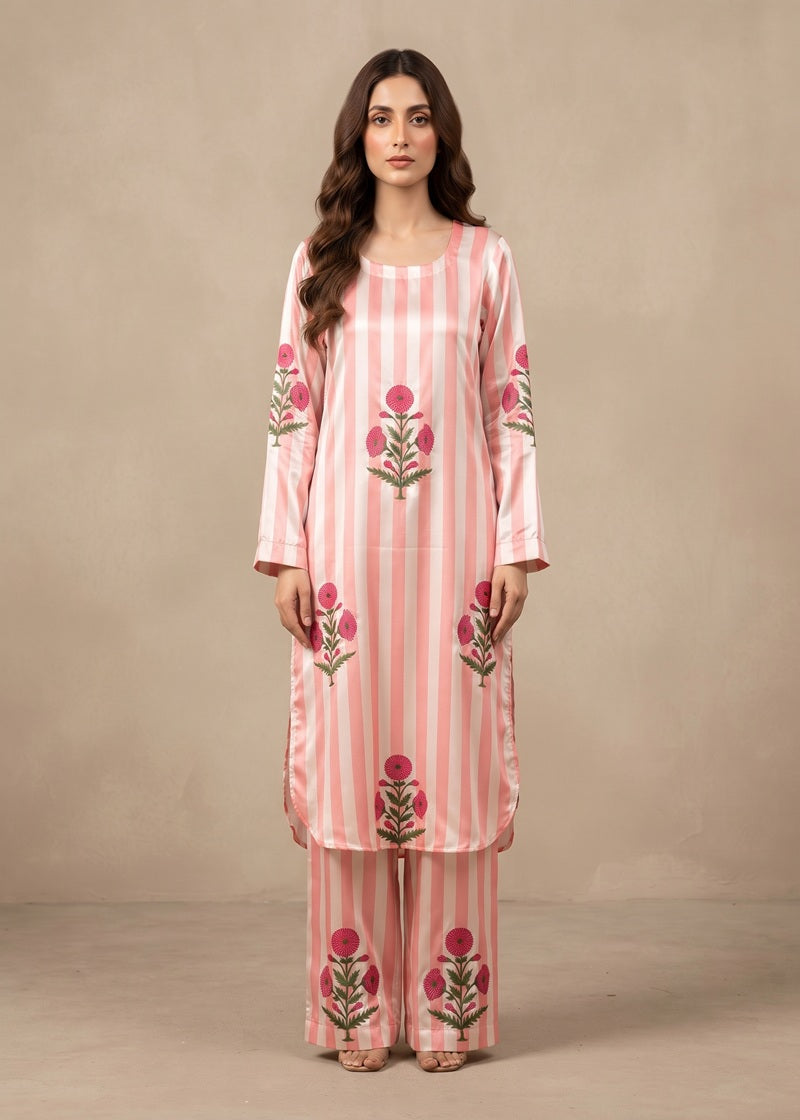 Rosé Bloom Striped Shamoz Silk 2-Piece Set