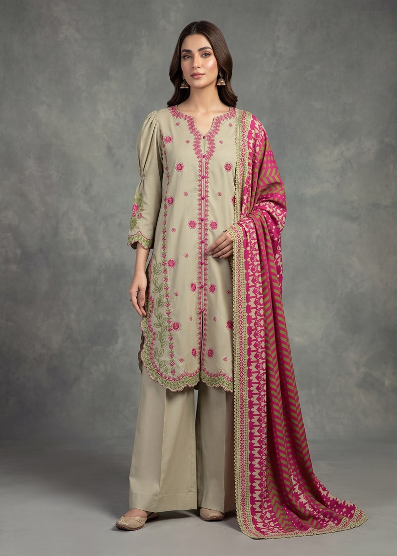 Sage Blossom Embroidered 3-Piece karandi Suit