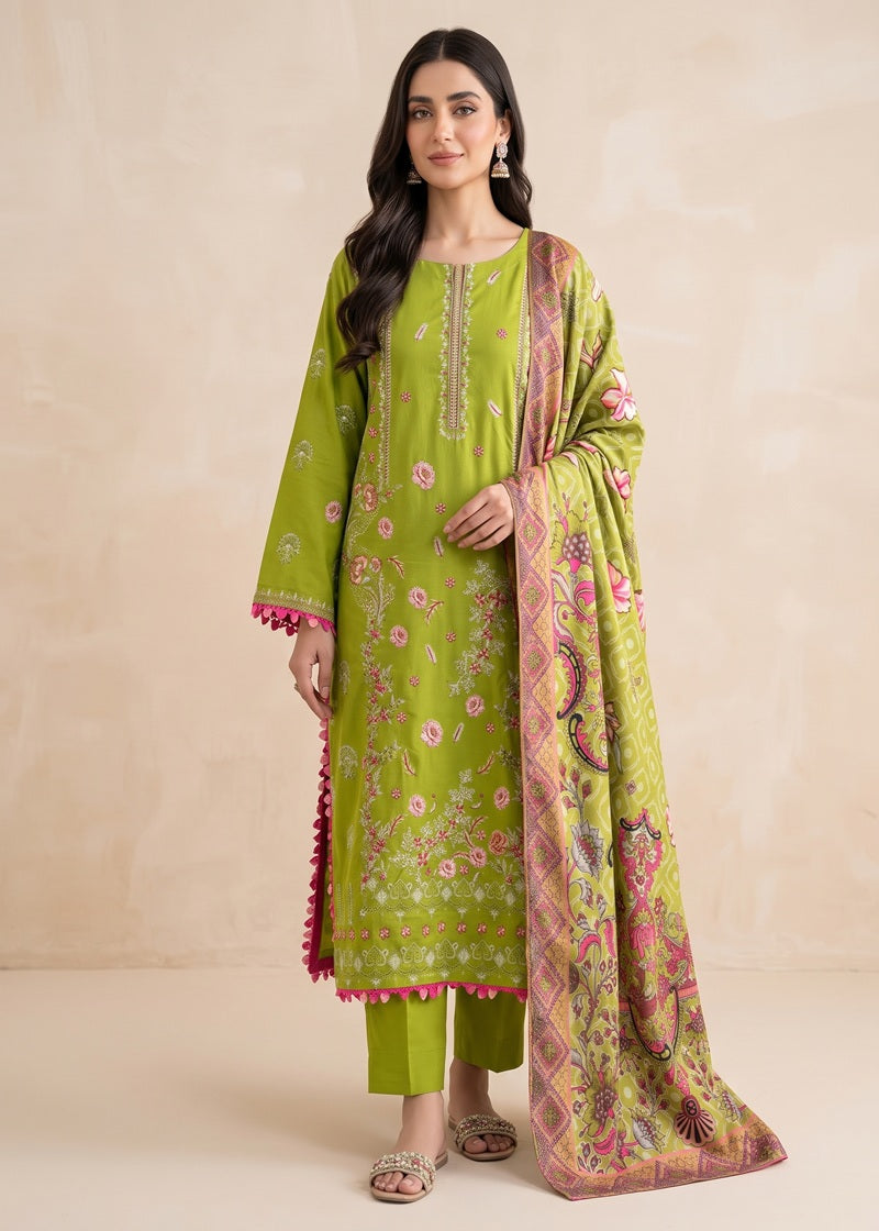 Lime Blossom Embroidered 3-Piece Lilen Suit