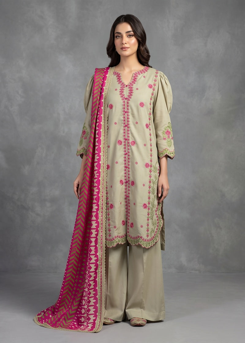 Sage Blossom Embroidered 3-Piece karandi Suit