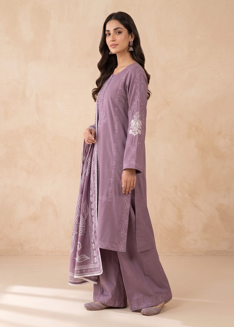 Mauve Elegance Embroidered 3-Piece Dhanak Suit