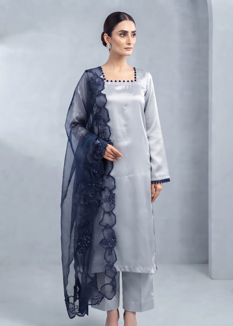 Midnight Mist Embroidered Shamoz silk 3-Piece Suit