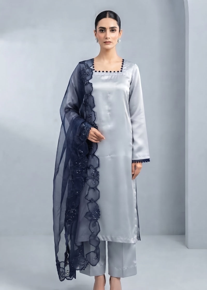 Midnight Mist Embroidered Shamoz silk 3-Piece Suit