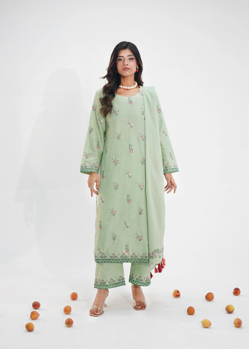 3 PIECE – PISTACHIO EMBROIDERED LAWN SUITE