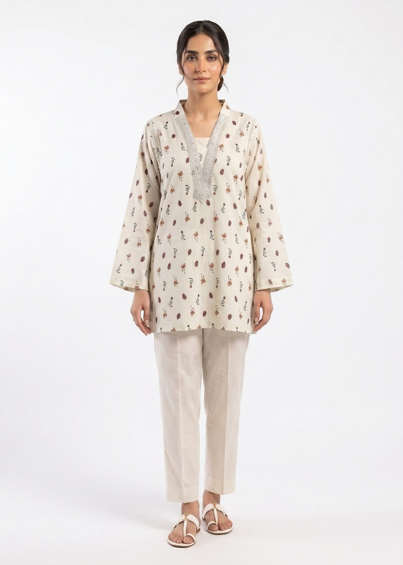 Ivory Bloom Embroidered Short Kurti