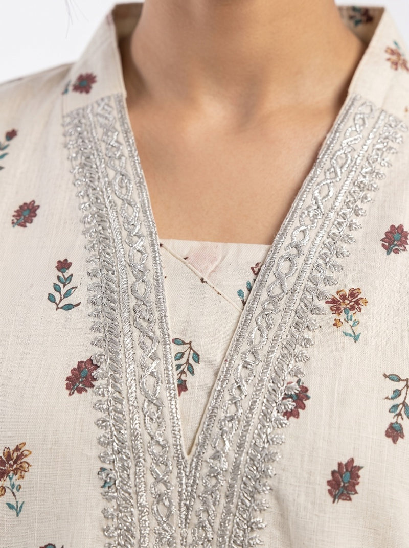 Ivory Bloom Embroidered Short Kurti