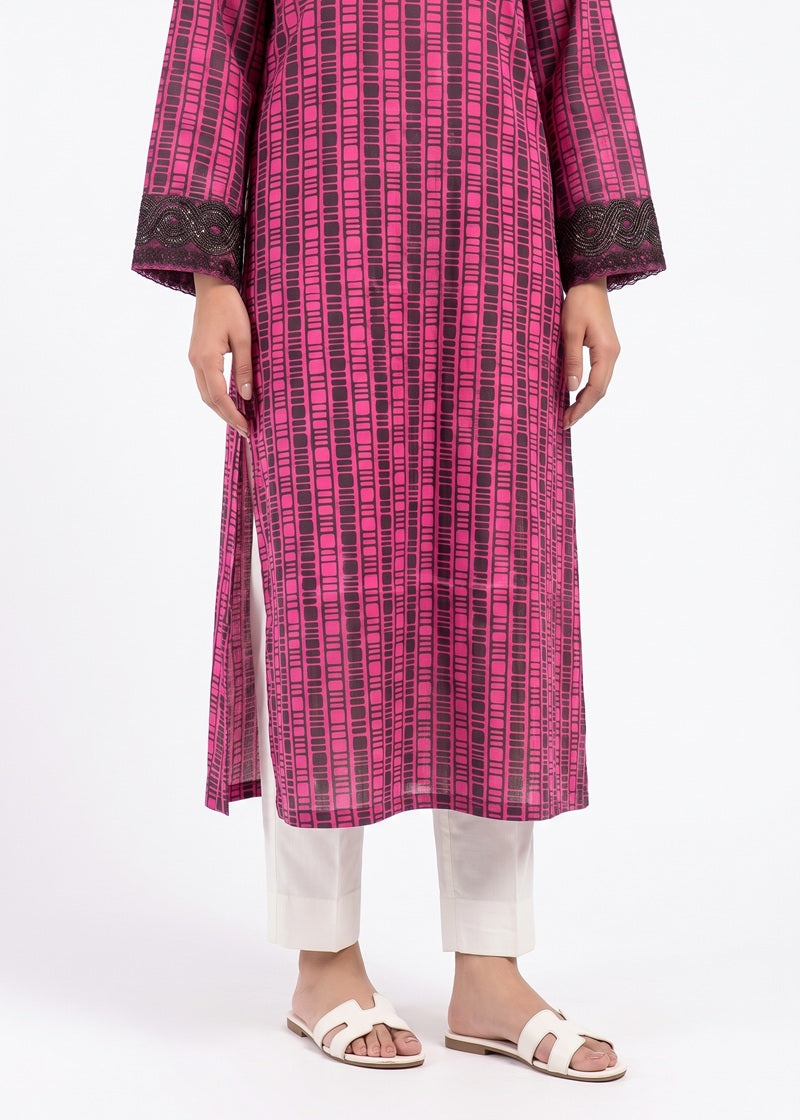 Pink Geometric Printed Long kurta