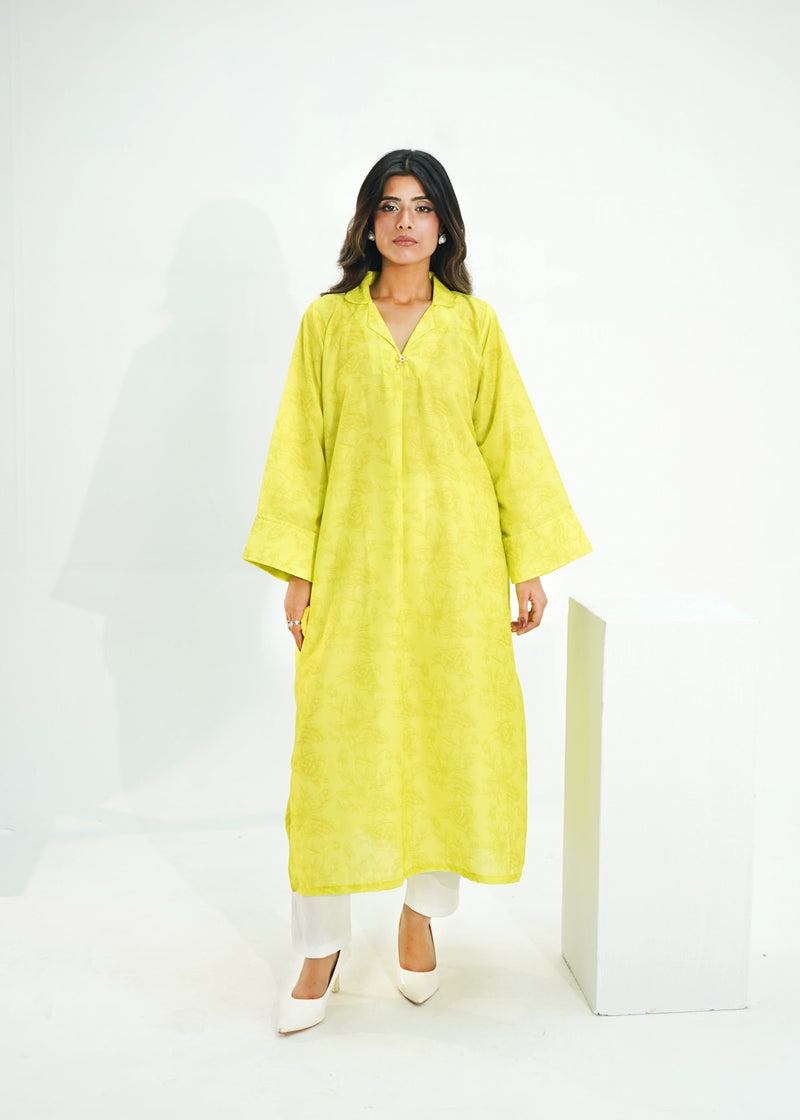 1 PIECE – LIME BREEZE LONG KURTA
