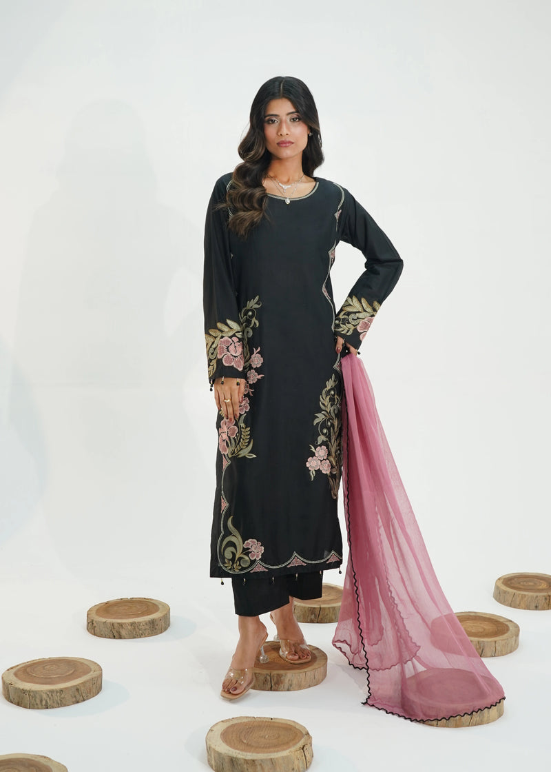 3 PIECE – MIDNIGHT BLOSSOM EMBROIDERED LAWN SUITE