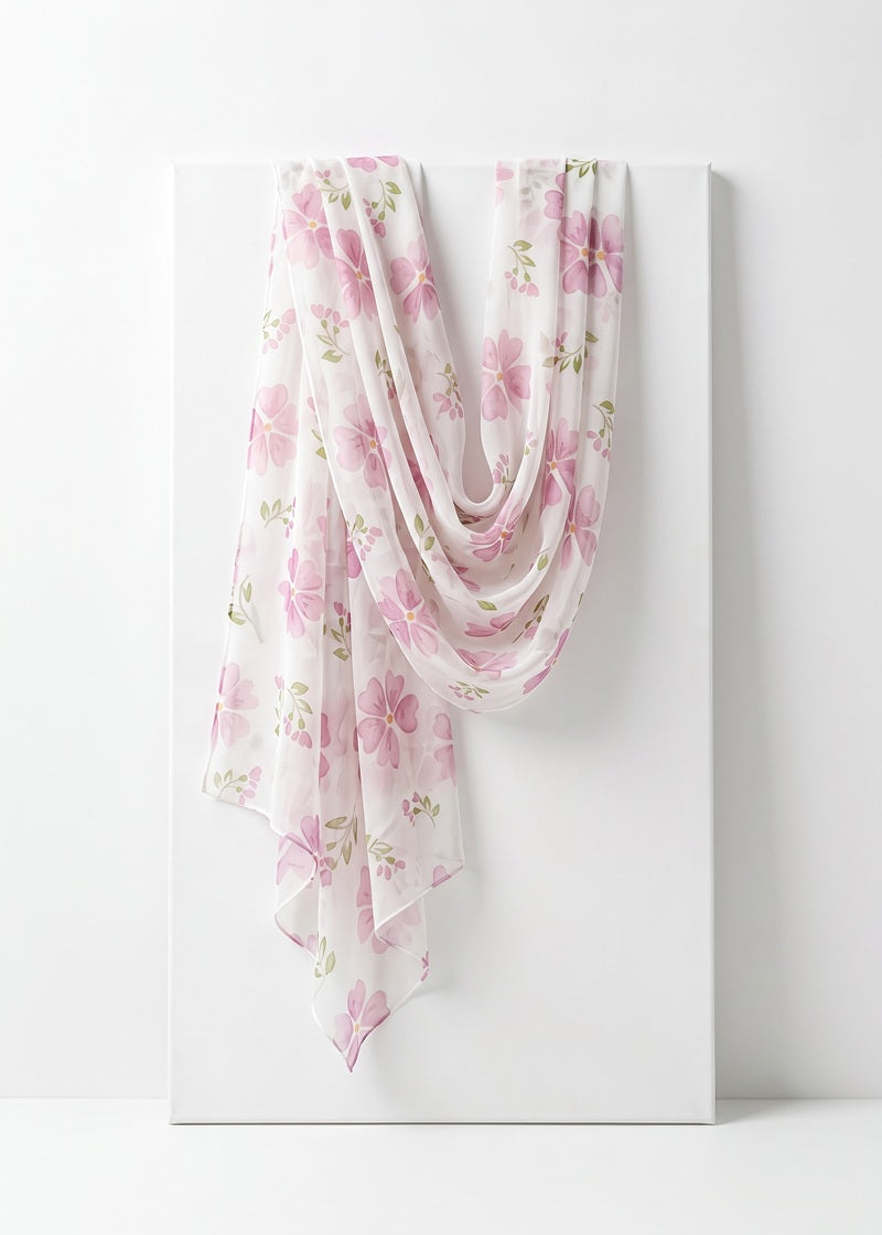 Blush Bloom Floral Printed Chiffon Dupatta