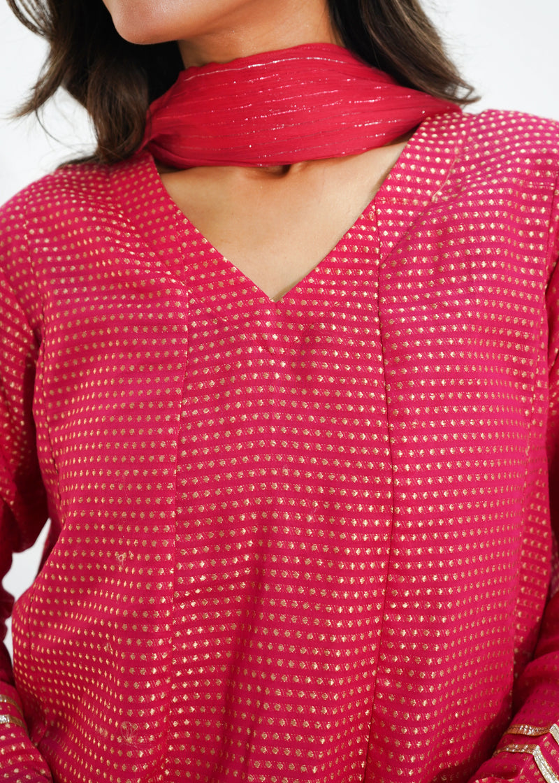 3 PIECE – RUBY RADIANCE EMBELLISHED JACQUARD SUITE