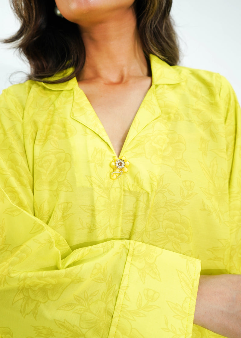 1 PIECE – LIME BREEZE LONG KURTA