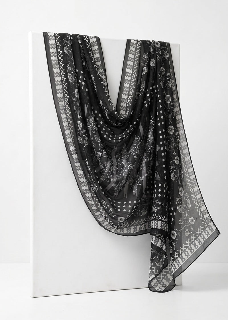 Midnight Noir Printed Lawn Dupatta