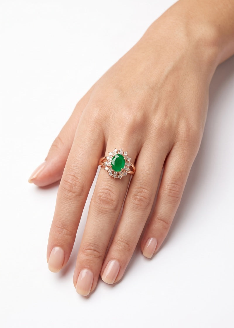 Emerald Bloom Halo Adjustable Ring