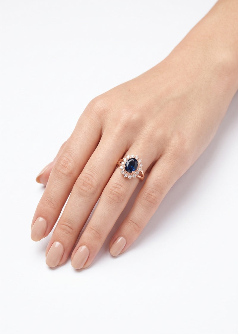 Royal Sapphire Halo Adjustable Ring