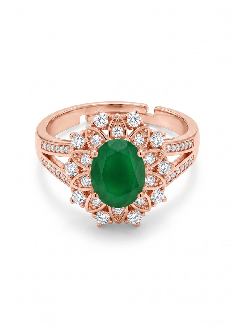 Emerald Bloom Halo Adjustable Ring