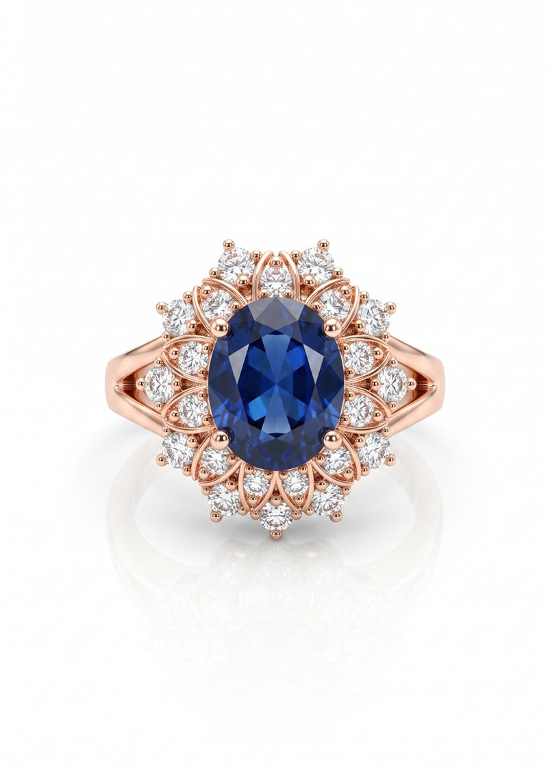 Royal Sapphire Halo Adjustable Ring