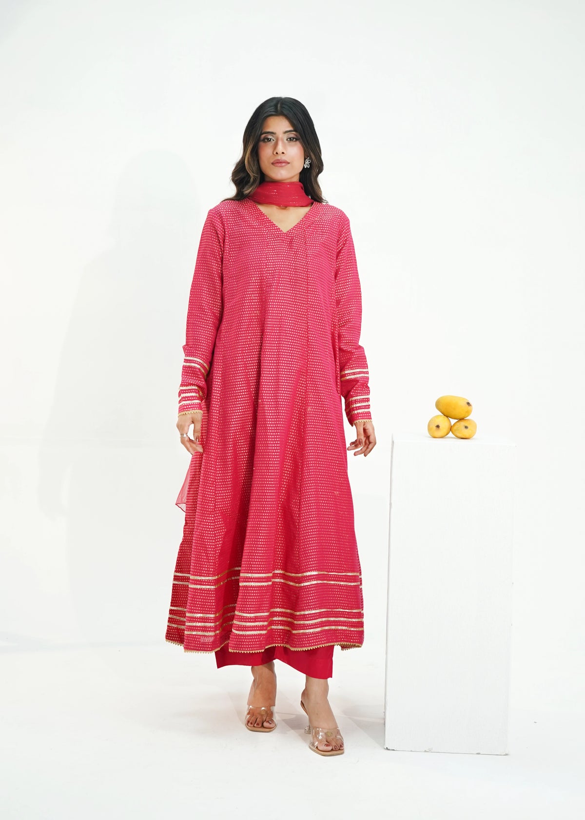 3 PIECE – RUBY RADIANCE EMBELLISHED JACQUARD SUITE