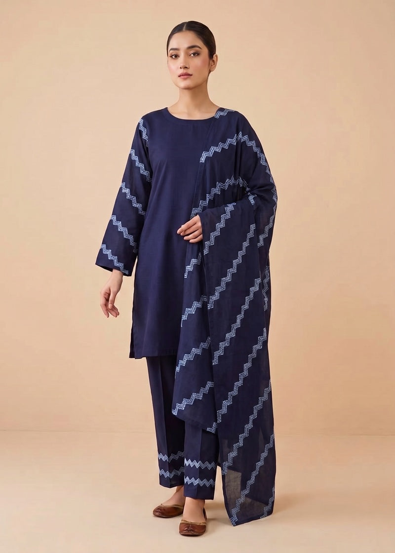Midnight Grace – 3 Piece Dhanak Suit