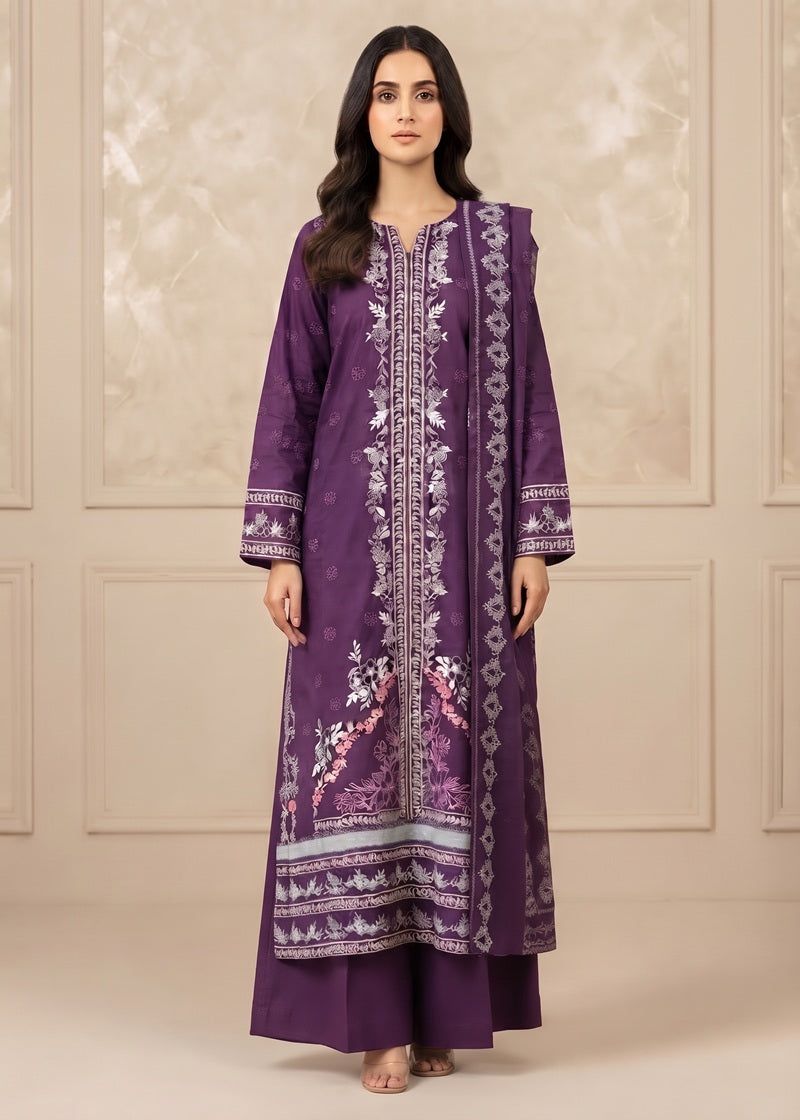 Royal Plum Embroidered Linen 3-Piece Suit