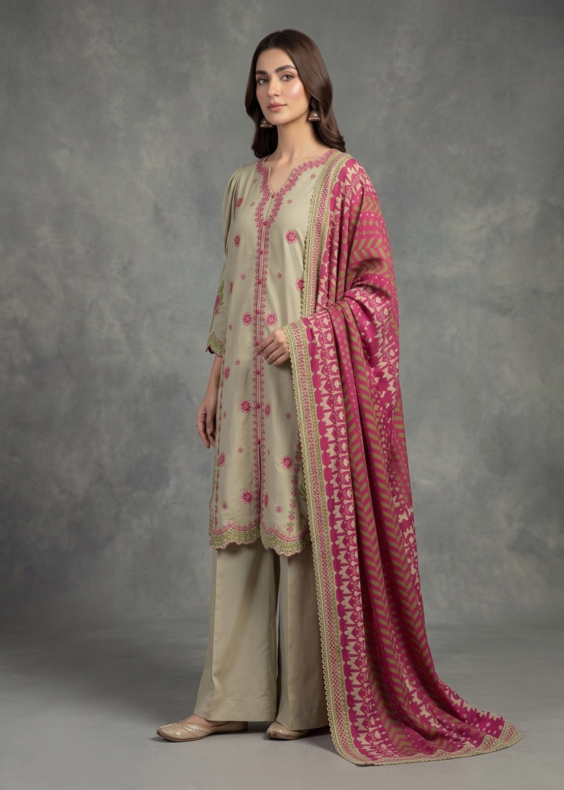 Sage Blossom Embroidered 3-Piece karandi Suit