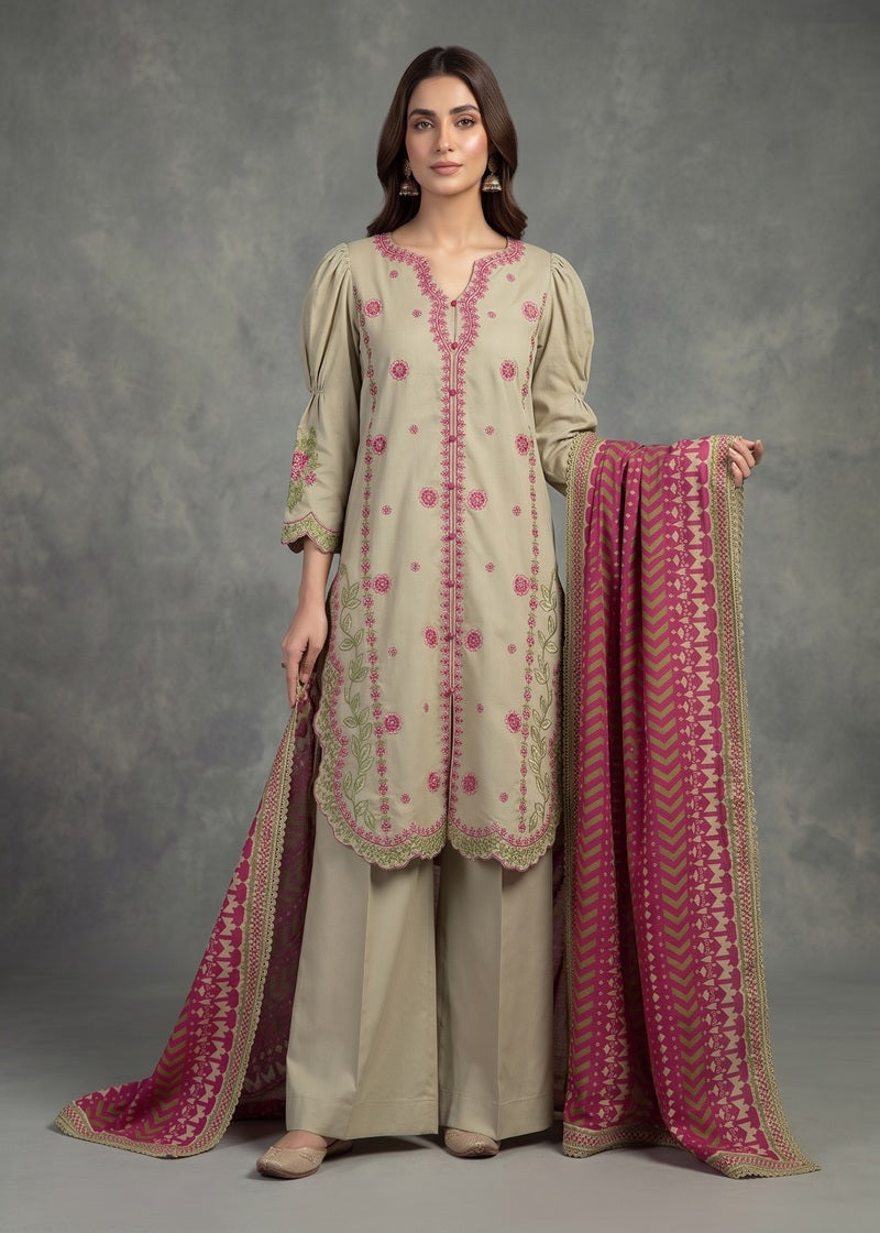 Sage Blossom Embroidered 3-Piece karandi Suit