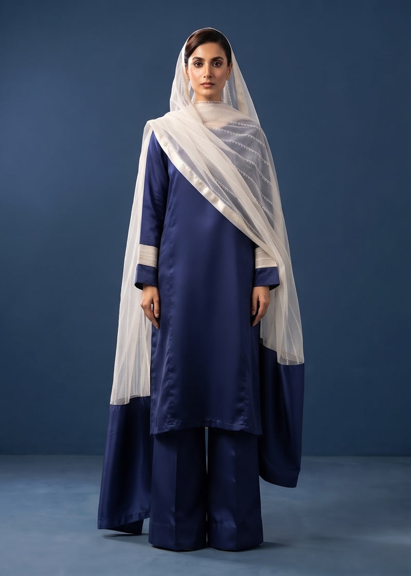 Navy Serenity Striped Shamoz Silk 3-Piece Suit