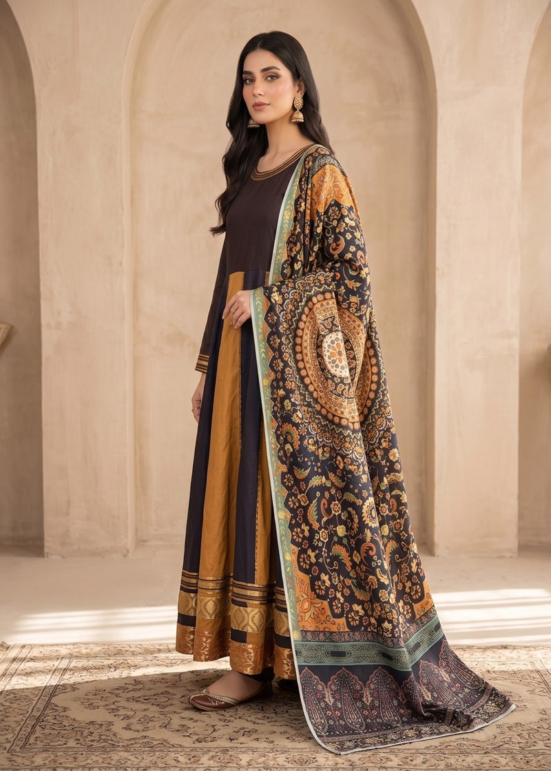 Royal Mosaic Embroidered Dhanak Frock