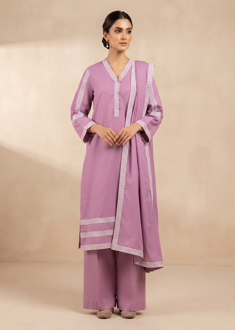 Mauve Elegance Khaddar 3-Piece Suit