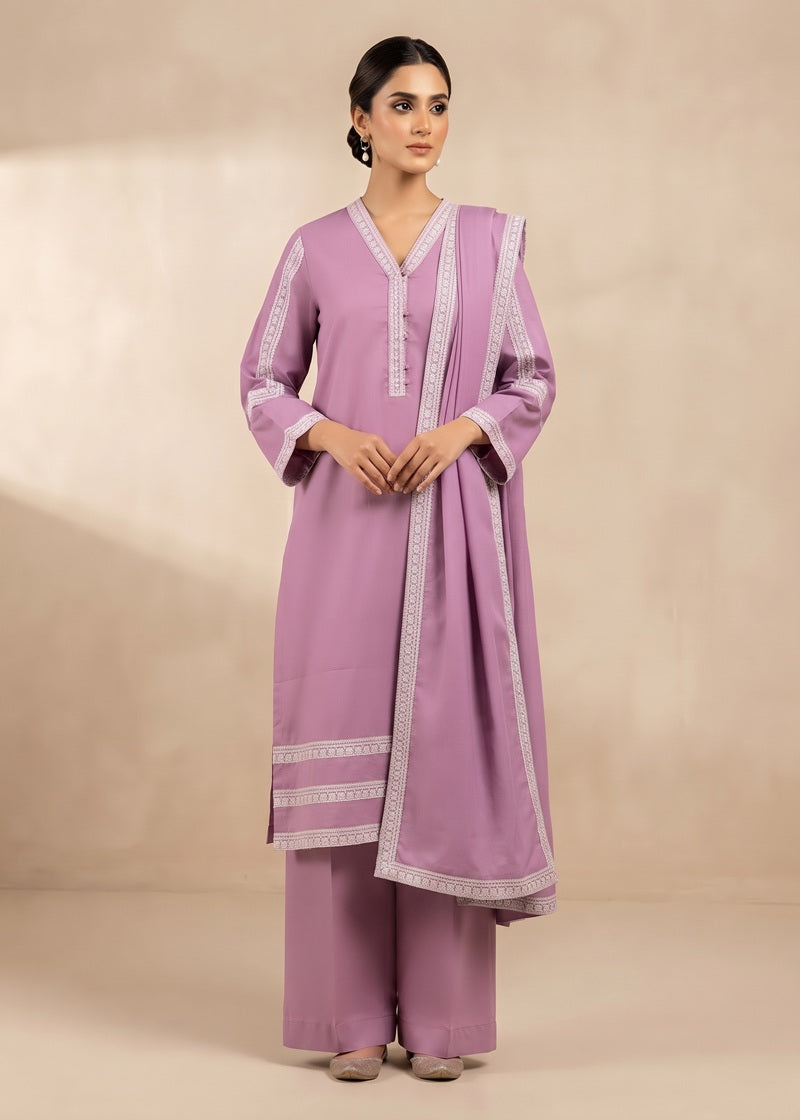 Mauve Elegance Khaddar 3-Piece Suit