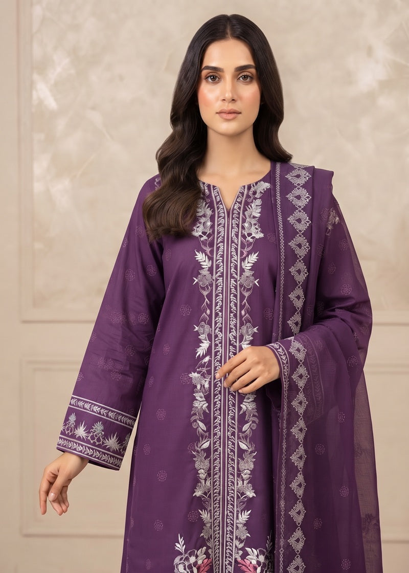 Royal Plum Embroidered Linen 3-Piece Suit