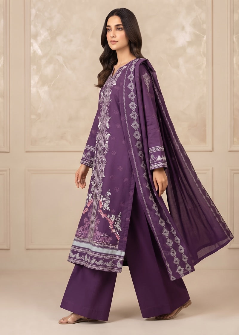 Royal Plum Embroidered Linen 3-Piece Suit