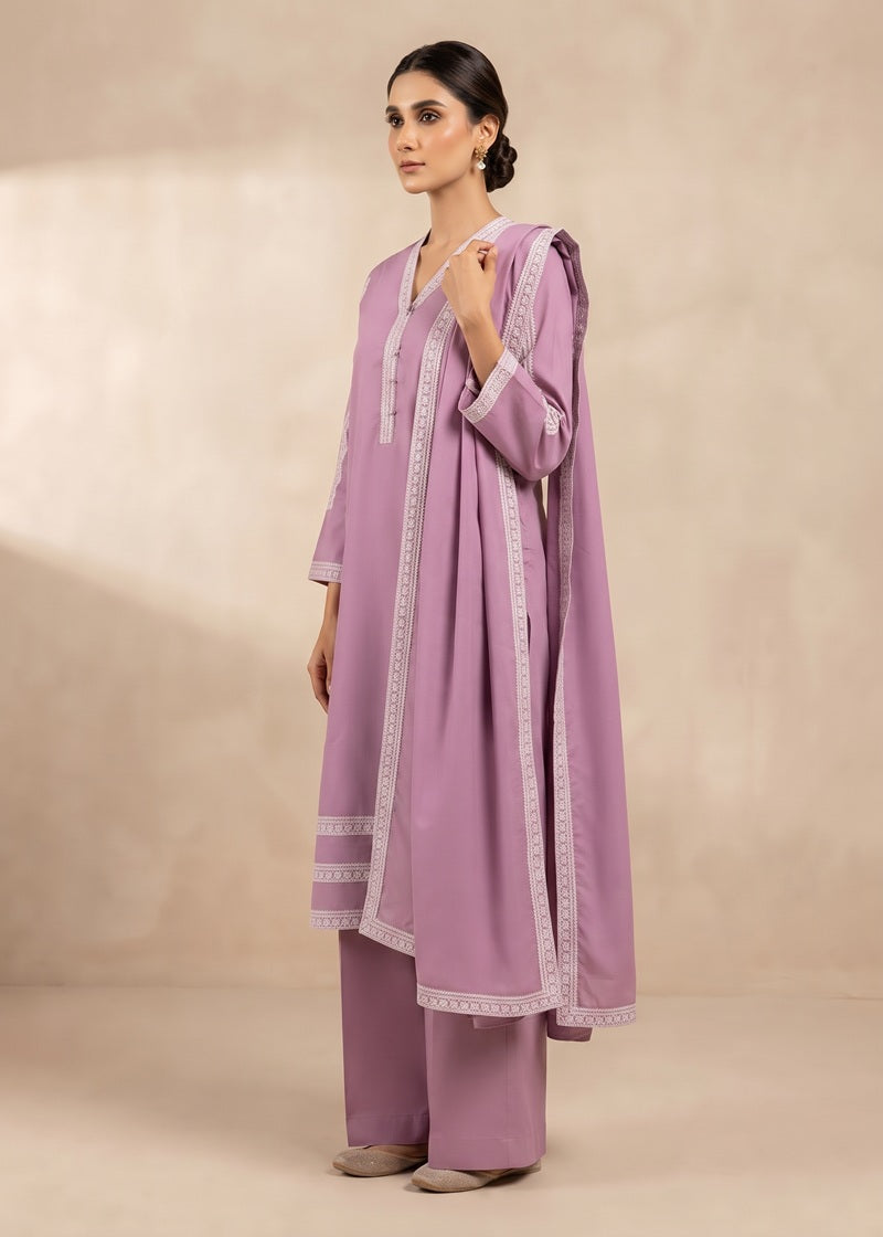 Mauve Elegance Khaddar 3-Piece Suit
