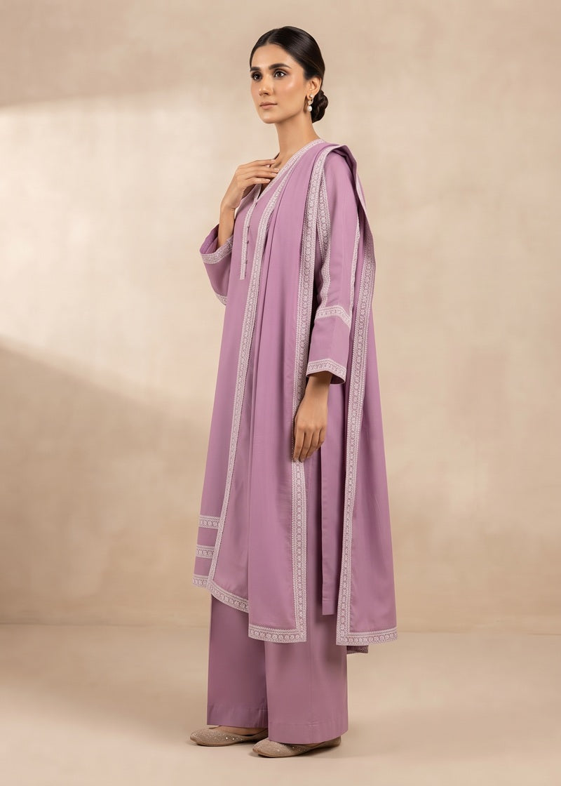 Mauve Elegance Khaddar 3-Piece Suit
