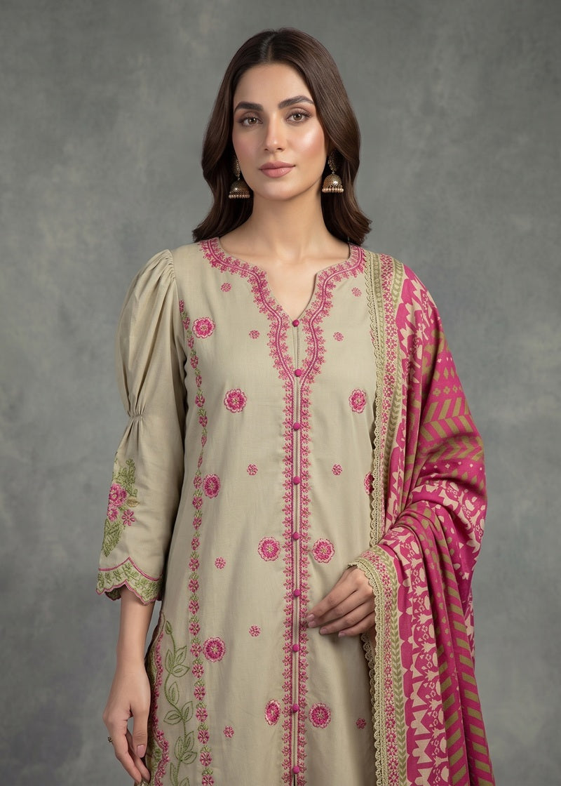 Sage Blossom Embroidered 3-Piece karandi Suit