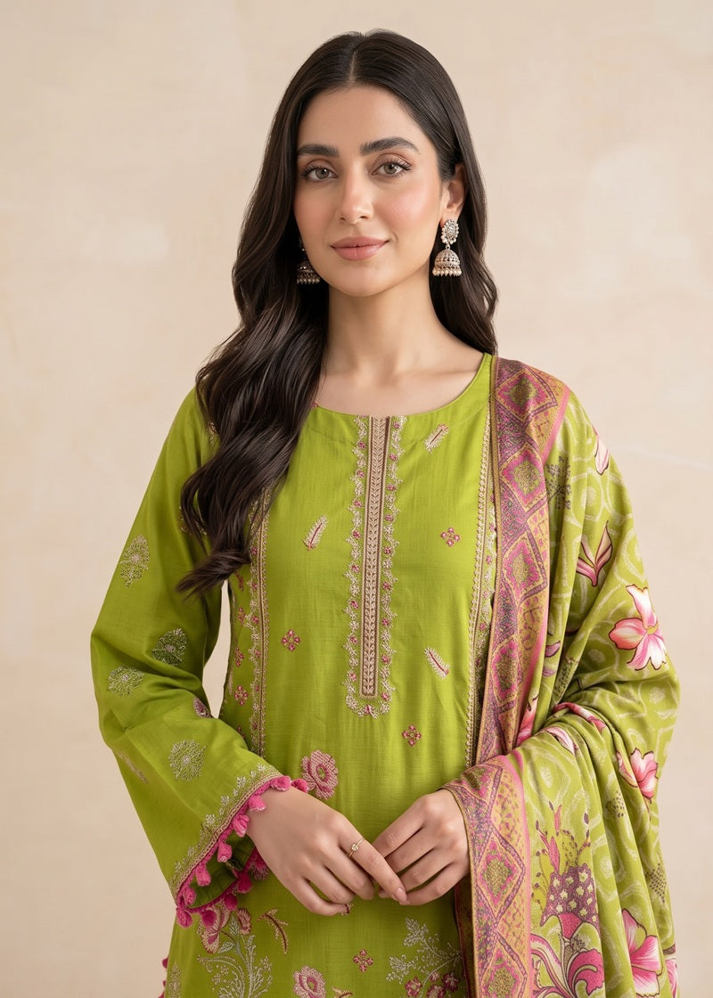 Lime Blossom Embroidered 3-Piece Lilen Suit