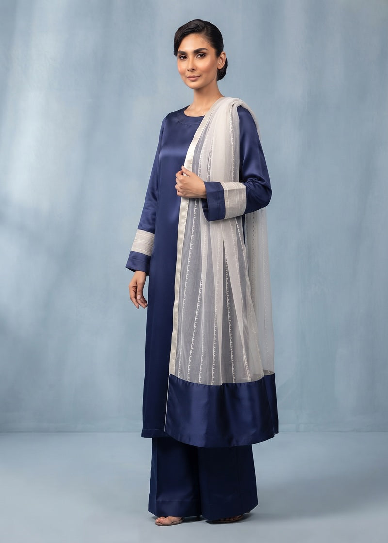 Navy Serenity Striped Shamoz Silk 3-Piece Suit