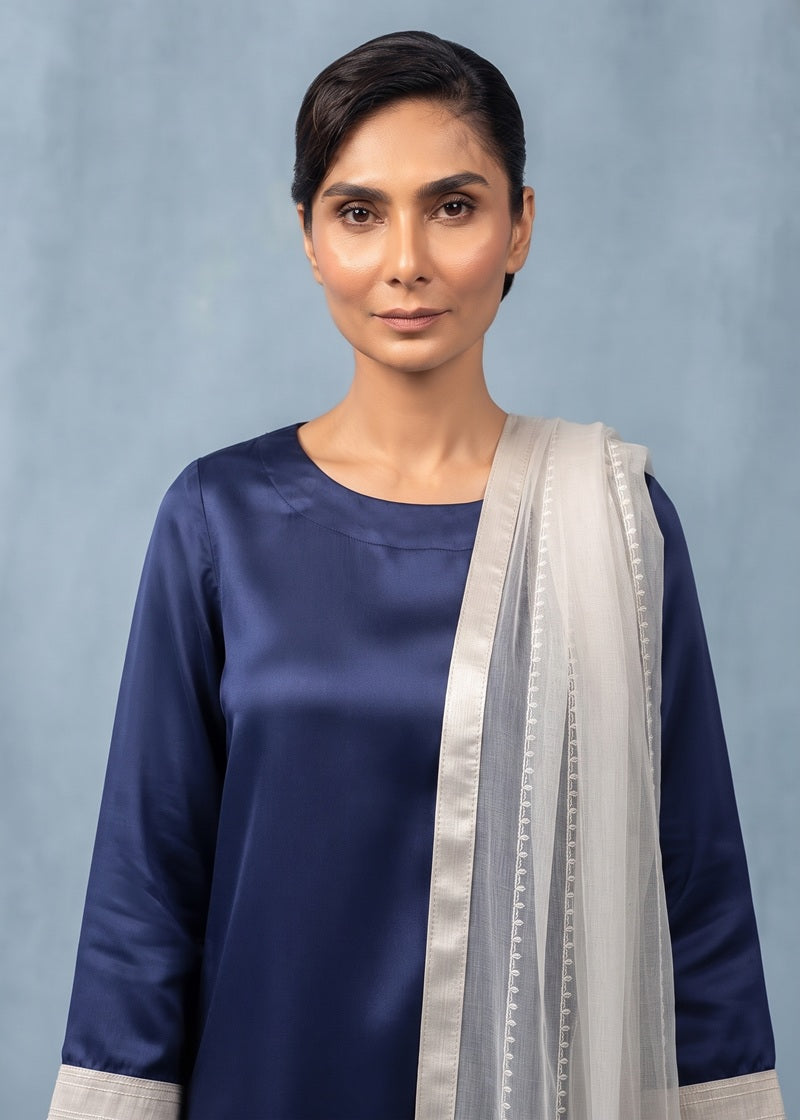 Navy Serenity Striped Shamoz Silk 3-Piece Suit
