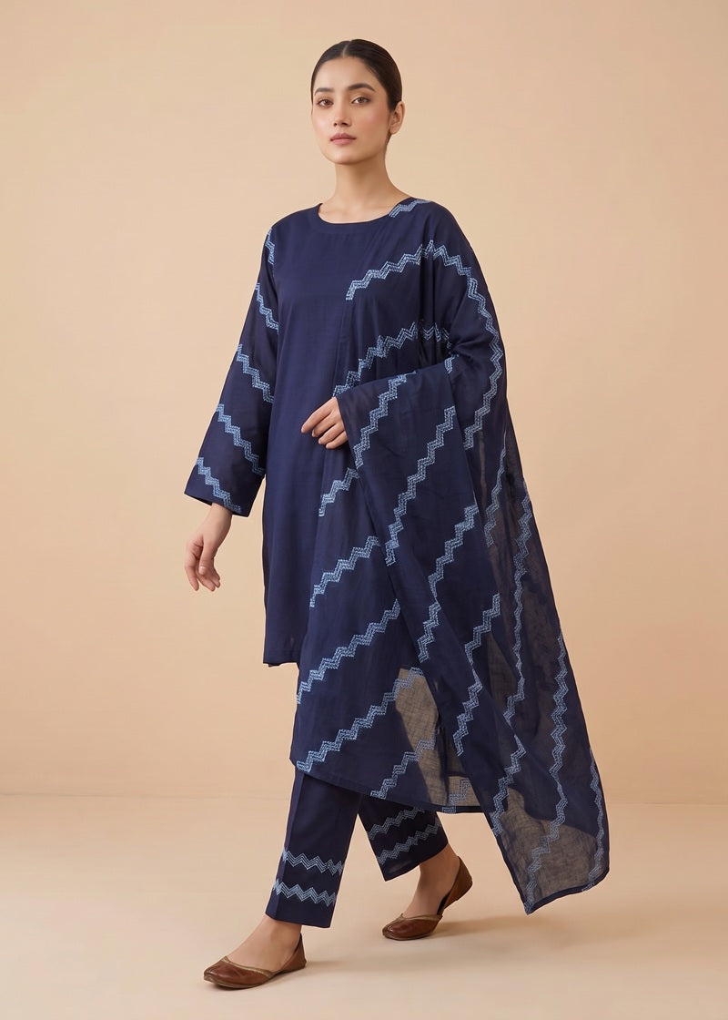 Midnight Grace – 3 Piece Dhanak Suit