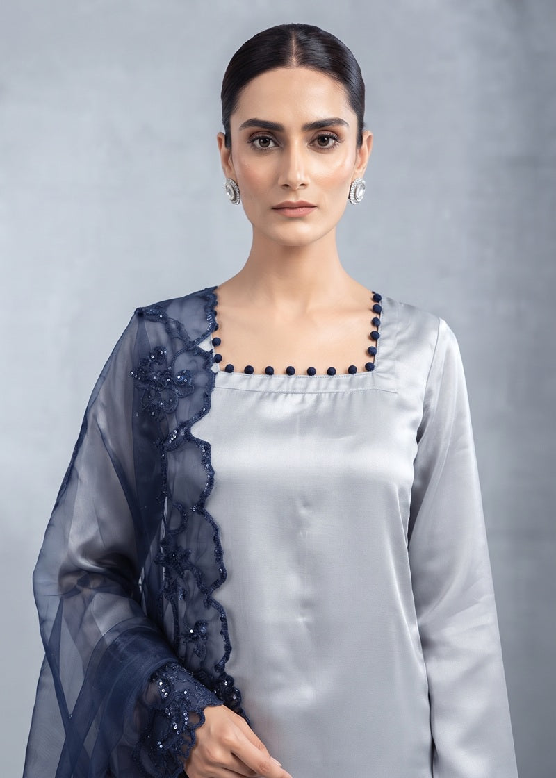 Midnight Mist Embroidered Shamoz silk 3-Piece Suit