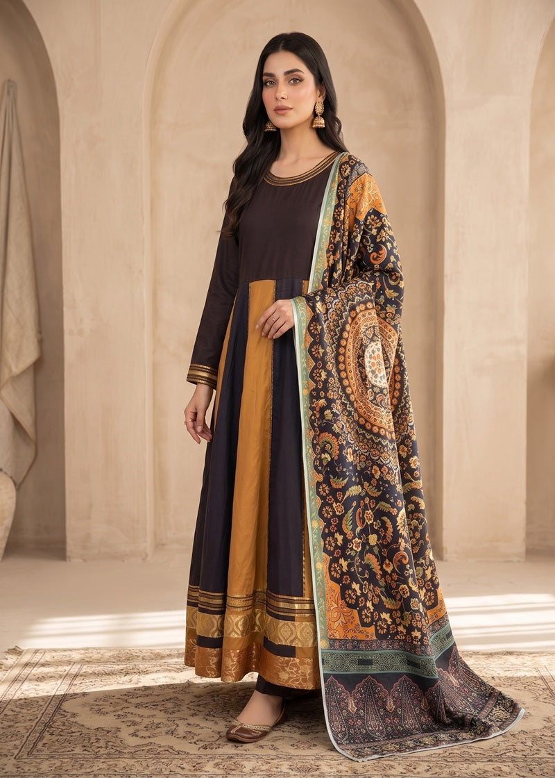 Royal Mosaic Embroidered Dhanak Frock