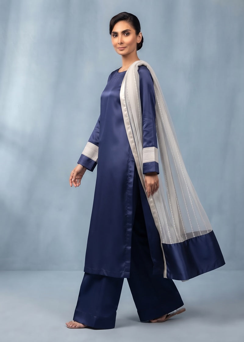 Navy Serenity Striped Shamoz Silk 3-Piece Suit